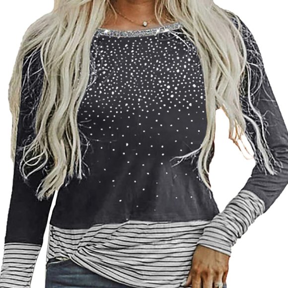 Tops - JUST IN! GRAY Rhinestone beaded Long Sleeve Top